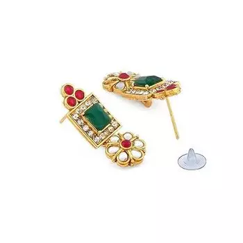 Этнический комплект из ожерелья, сережек и кольца с зелеными и розовыми камнями в виде ключицы для женщин - ZPFK11665