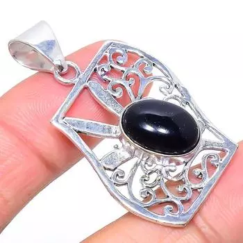 Этнический кулон из стерлингового серебра 925 пробы с натуральным черным ониксом и драгоценным камнем, 1,81 дюйма, h6t59