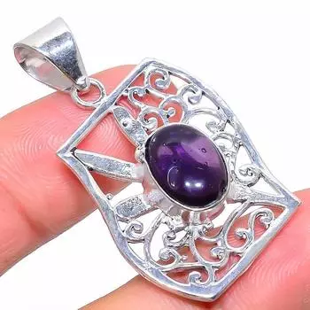 Этнический кулон из стерлингового серебра 925 пробы с натуральным шалфеем и аметистом, 1,85 дюйма, g4I08