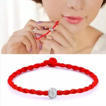 Этнический плетеный браслет из красной веревки с бусинами, унисекс, декор на счастливое запястье красный