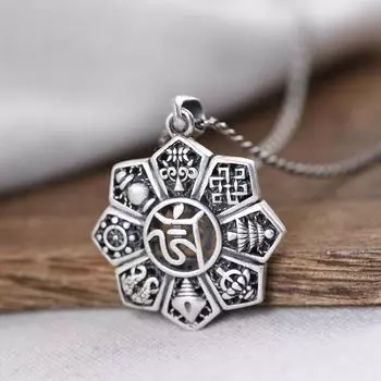Этнический ретро-подвеска «Восемь сокровищ», женские ювелирные изделия, модное полое ожерелье, серебряная цепочка 925 пробы, мужские аксессуары на шею