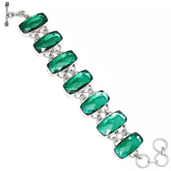 Этнический серебряный браслет с изумрудным кварцем и перидотом, драгоценный камень, 7-8 дюймов