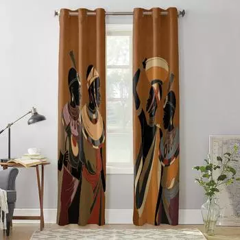 Этнический стиль, африканские женские черные женские шторы для спальни, гостиной, оконные шторы, жалюзи, кухонный декор, шторы 135W x 60H(cm) x1