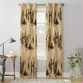 Этнический стиль, африканские женские черные женские шторы для спальни, гостиной, оконные шторы, жалюзи, кухонный декор, шторы 135W x 60H(cm) x1