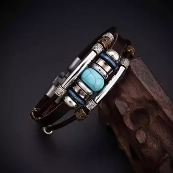 Этнический стиль бирюзовый модный 1шт пара ретро бисерный индивидуальный кожаный браслет с подвесками для вечеринки подарок браслет многослойный ручной работы коричневый