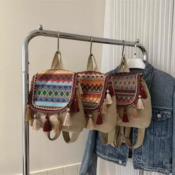 Этнический стиль большая вместительная маленькая сумка с бахромой женская 2024 начало осени новый женский рюкзак универсальная сумка для отдыха прилив красный