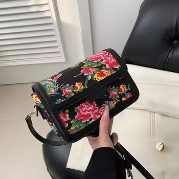 Этнический стиль большой цветок маленькая квадратная женская сумка модная печатная сумка-мессенджер сумка через плечо красный