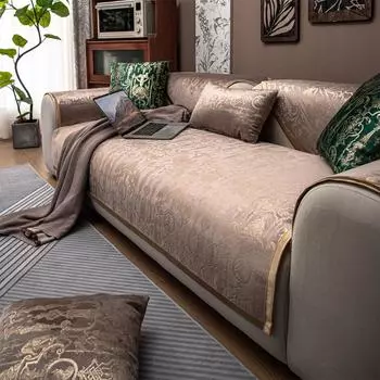 Этнический стиль Бронзовый бархатный чехол для дивана Водоотталкивающий чехол для сиденья дивана Четыре сезона для гостиной Противоскользящее полотенце для дивана 70*70cm хаки