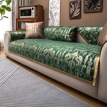 Этнический стиль Бронзовый бархатный чехол для дивана Водоотталкивающий чехол для сиденья дивана Четыре сезона для гостиной Противоскользящее полотенце для дивана 70*70cm хаки