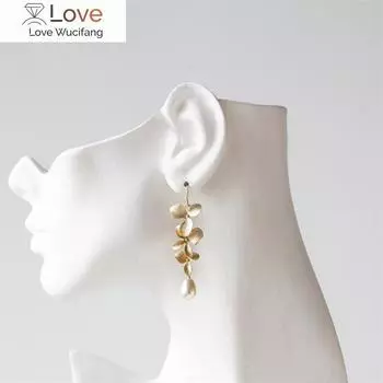 Этнический стиль Цветочные капли жемчужные серьги Богемия длинные женские серьги с кисточками Свадебные украшения Подарки Аксессуары для девочек золотистый