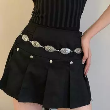 Этнический Стиль Древнее Серебро Металлическая Поясная Цепь Женская Юбка Ретро Цепочка Пояс Украшение Костюм Брюки Аксессуары серебряный