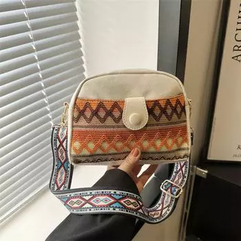 Этнический стиль и персонализированная модная женская сумка Весна Новый стиль Модная простая большая вместительная ретро сумка через плечо маленькая квадратная сумка