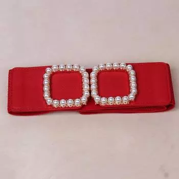 Этнический стиль Индивидуальная упаковка Взрослый Одинарный круг Четыре сезона Женский, Эластичный эластичный пояс, Пряжка-застежка из старинного жемчуга Пояс-кушак красный