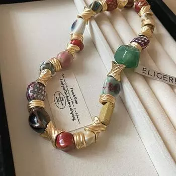 Этнический стиль Керамическое цветочное ожерелье Ретро преувеличенная ключичная цепочка