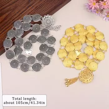 Этнический стиль Колокольчик Кисточка Женские Цепочки для тела Полые Резные Цветы Панк Подвески Цепочки для танца живота Богемные Цепочки на талию серебряный