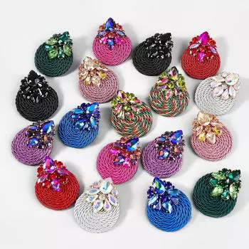 Этнический стиль Кристалл висячие серьги хлопковое плетение круглый невеста преувеличенный кулон для женщин Style 3