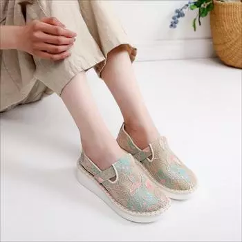 Этнический стиль кружева мода увеличивающая рост дышащая питающая ноги специальная ткань обувь 35 розовый