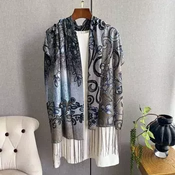 Этнический стиль кружевной шелковый шарф женский тренд мода бахрома вышивка тренд тонкий шарф шаль 135-175CM красный