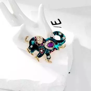 Этнический стиль, милая брошь в форме слона, блестящие стразы, инкрустированная булавка, значок на лацкане, платье, пальто, аксессуары зелёный