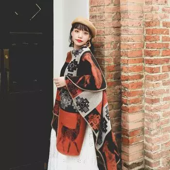 Этнический стиль накидка шаль дорожная одежда большая шаль с декоративным теплым шарфом