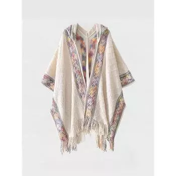 Этнический стиль накидка шаль снаружи женский Синьцзян Сицзан Юньнань пастбищный туризм носить плащ накидка большой шарф и шляпа XL белый