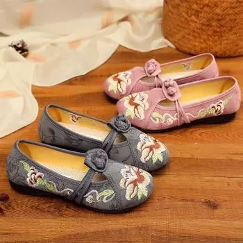 Этнический стиль нескользящие танцевальные одиночные Doudou педаль старые ******* тканевые туфли новые ****** и осенние вышитые тканевые туфли дерзкая подошва 35