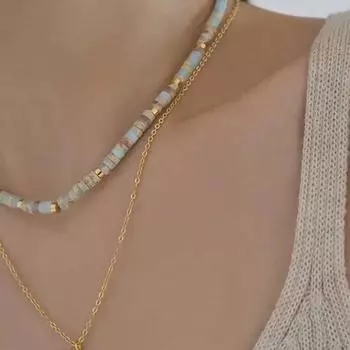 Этнический стиль Ниша Винтаж Шоушань Камень Ожерелье Бисерный Цвет Простой Голубой Ключичная Цепочка