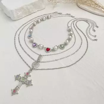 Этнический стиль ожерелье с подвеской в виде креста серебристое ожерелье со стразами ожерелье с жемчугом любви украшение