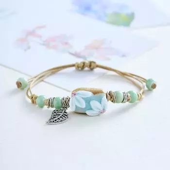 Этнический стиль плетеный ручной ремешок керамический браслет ручное плетение браслет ретро стиль поставка цветочного киоска подруги молодые новые SL0291 light blue flower