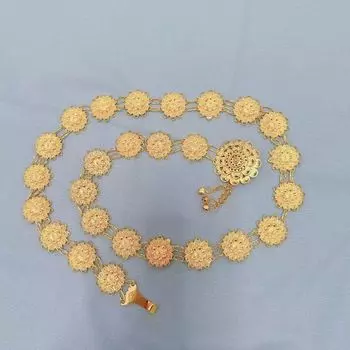 Этнический стиль Пояс Ожерелье Тайские украшения Костюм Дай Комплект из двух частей Поясная цепочка Живот Сцена Студия Орнамент Gold Belt