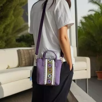Этнический стиль Простая вышивка Сумка через плечо Женская Все Маленькая Холщовая Сумка Положите Мобильный Телефон Маленькая Сумочка фиолетовый