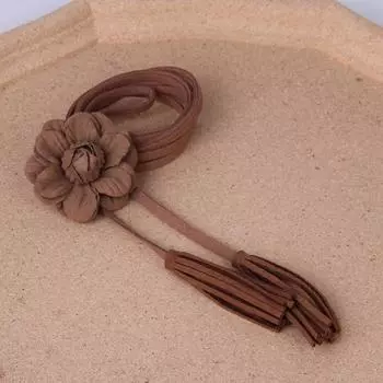 Этнический стиль Простой тонкий ремень Женский летний с пальто Цветочная отделка Поясная веревка Женский замшевый ремень с бахромой Поясная веревка светло-коричневого