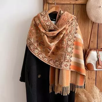 Этнический стиль Растение Цветок Основа Пряжа Бахрома Модный женский теплый шарф Шаль Шарф 200*65 красный