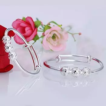 Этнический стиль, ретро, детский подарок на полнолуние, S990, серебряный браслет для малышей и детей, креативный круглый браслет из бисера, серебряные украшения Adjustable size