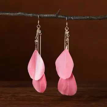 Этнический стиль ретро длинные серьги перья драгоценный камень зеленая цепочка бохо фото путешествия серьги ювелирные изделия розовый