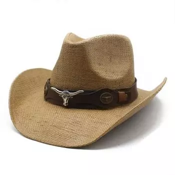 Этнический стиль ретро европейский и американский стиль джаз шляпа изогнутые поля джинсовая соломенная шляпа мужская и женская полиэстеровая жесткая верхняя солнцезащитная шляпа M56-58cm хаки