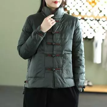 Этнический стиль ретро куртка на пуговицах женская маленькая литературная китайская стиль короткая среднего возраста мать зимнее пальто прилив M красный