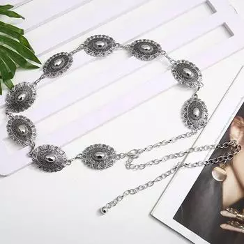 Этнический стиль ретро резной металлический пояс-цепочка для женщин Ancient Gold