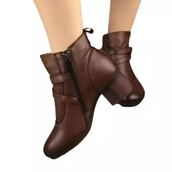 Этнический стиль ретро сапоги женские толстый каблук круглый носок удобные туфли для мам с боковой молнией баска кожаные сапоги мягкая подошва мягкая поверхность 38