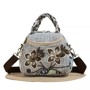 Этнический стиль ручной работы цветок холст женская маленькая сумка тоут 2025 летние шоппинг сумки через плечо повседневная ретро женская сумка светло-серый