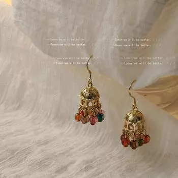 Этнический стиль ручной работы дизайн Sense стереоскопический колокольчик ветра короткие серьги-кисточки для женщин 1 pair