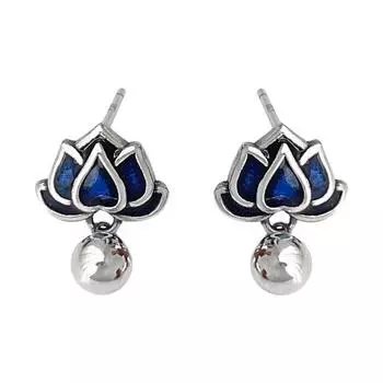 Этнический стиль синий клей лотос серьги кольцо для женщин персонализированное указательный палец кольцо Niche Sense