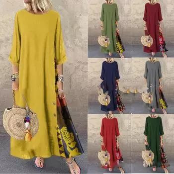 Этнический стиль, винтажное платье для женщин, длинное платье, свободная модная повседневная элегантная женская одежда, уличная одежда больших размеров 5XL чёрный