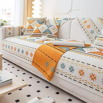 Этнический стиль жаккардовый синельный чехол для диванной подушки, тканевый чехол для четырех сезонов, универсальный нескользящий, не царапающий чехол для дивана, одеяло, подушка для дивана 70*70cm