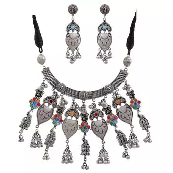 Этническое дизайнерское оксидированное серебро, антикварное афганское традиционное ожерелье с кисточками хасли, серьги-колье, ювелирные изделия для женщин и девочек