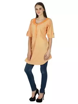 Этническое индийское твердое хлопковое платье Kurti Designer Kurta Women Casual Top Tunic Dress 10 персиковый