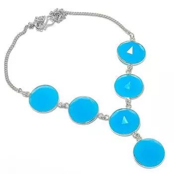 Этническое ожерелье из серебра 925 пробы с синим халцедоном 18 дюймов K9y88