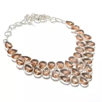 Этническое ожерелье из стерлингового серебра 925 пробы с морганитом 18 дюймов H8i89