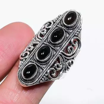 Этническое ювелирное кольцо ручной работы с черным ониксом, размер 10 VM-781