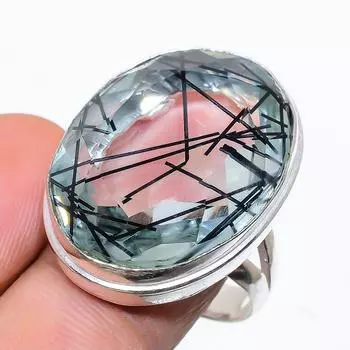 Этническое ювелирное кольцо ручной работы с черным рутилом, размер 8 SR-10272